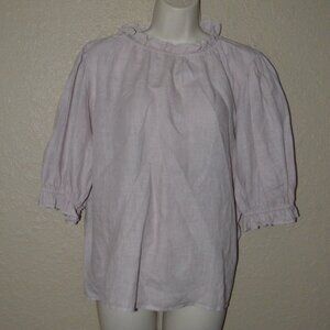 Sz M Velvet Graham & Spencer Beige Linen Short Sleeve Blouse